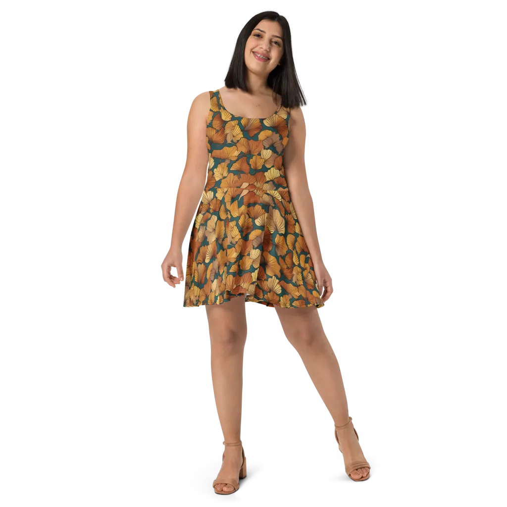 Ginkgo Ember on Skater Dress — Front