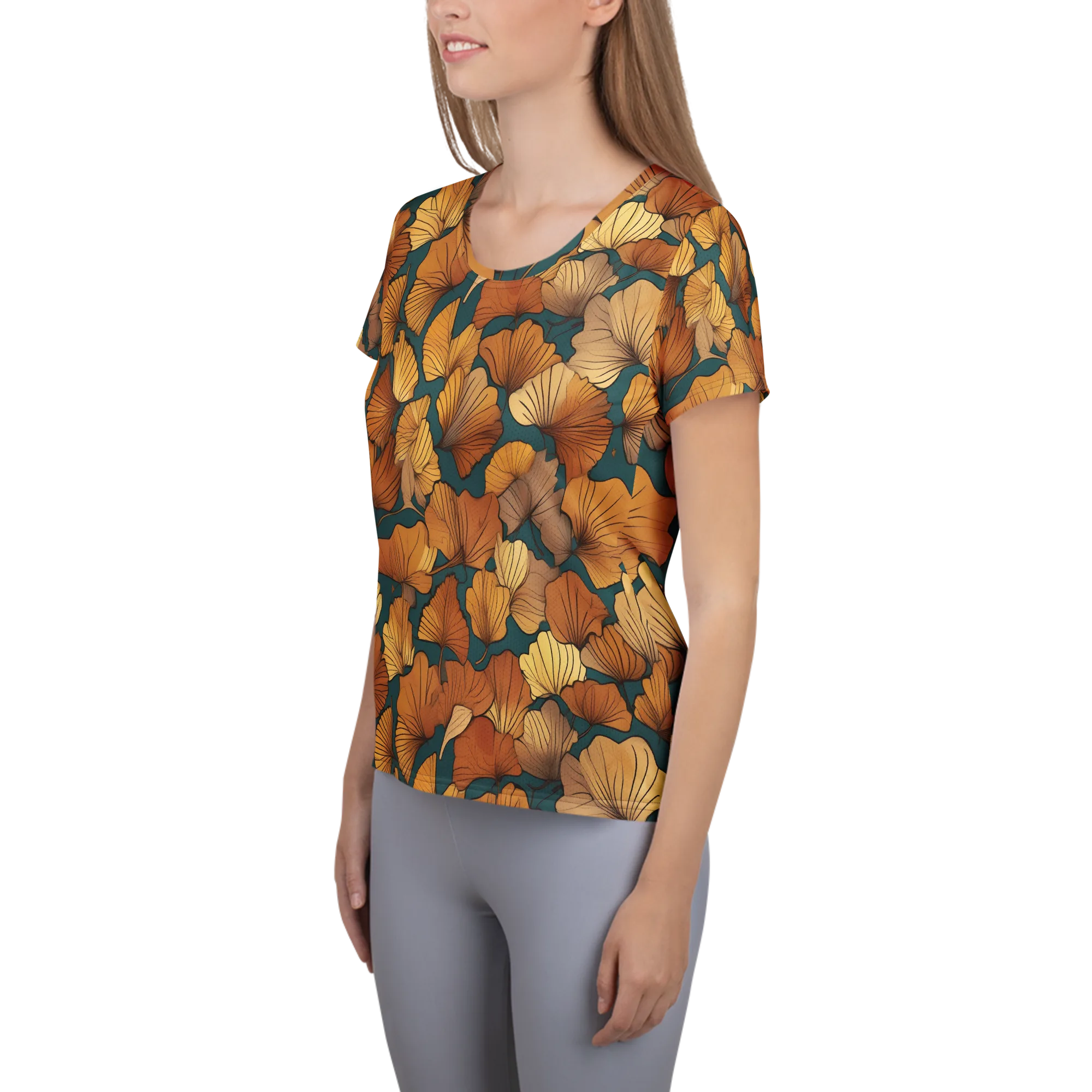 Ginkgo Ember on Women's Athletic T-Shirt — Left