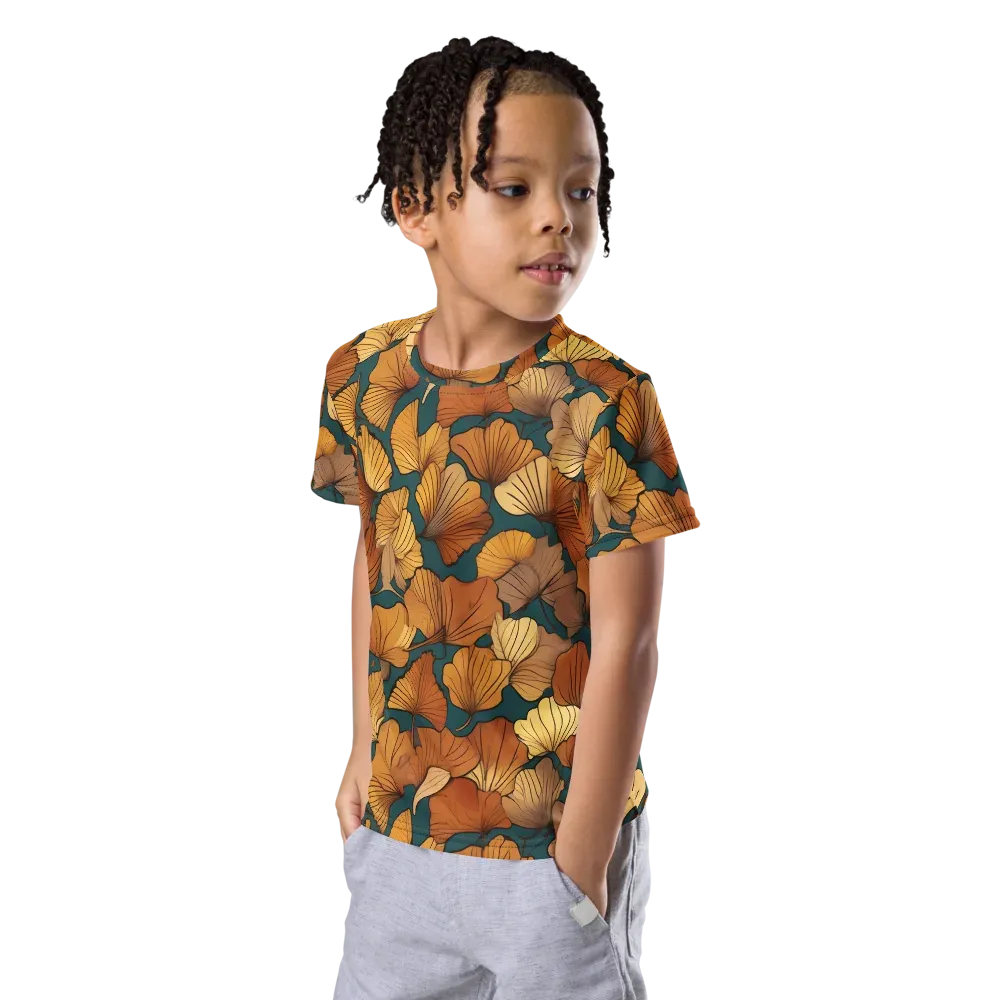Ginkgo Ember on Kids Crew Neck T-Shirt — Left Front