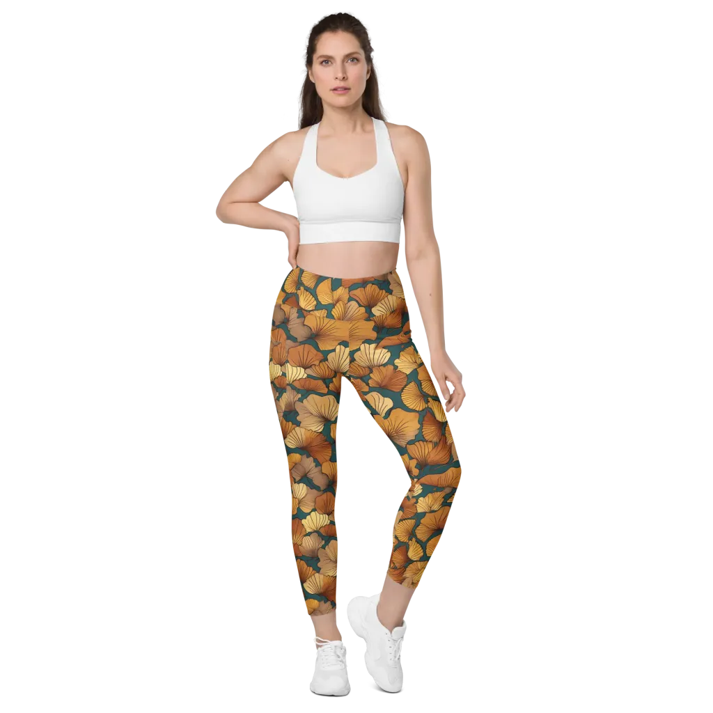 Ginkgo Ember on Leggings with Pockets — Front
