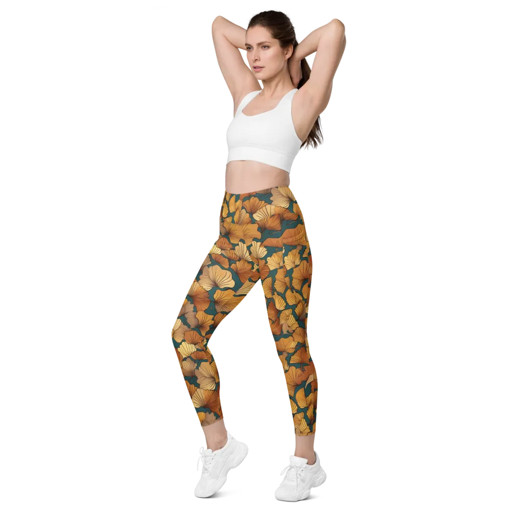 Ginkgo Ember on Leggings with Pockets — Left Front