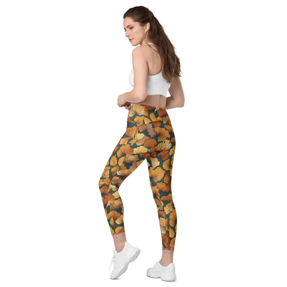 Ginkgo Ember on Leggings with Pockets — Left Back