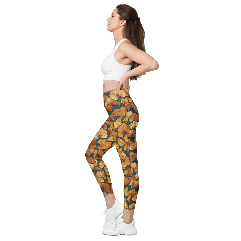 Ginkgo Ember on Leggings with Pockets — Left