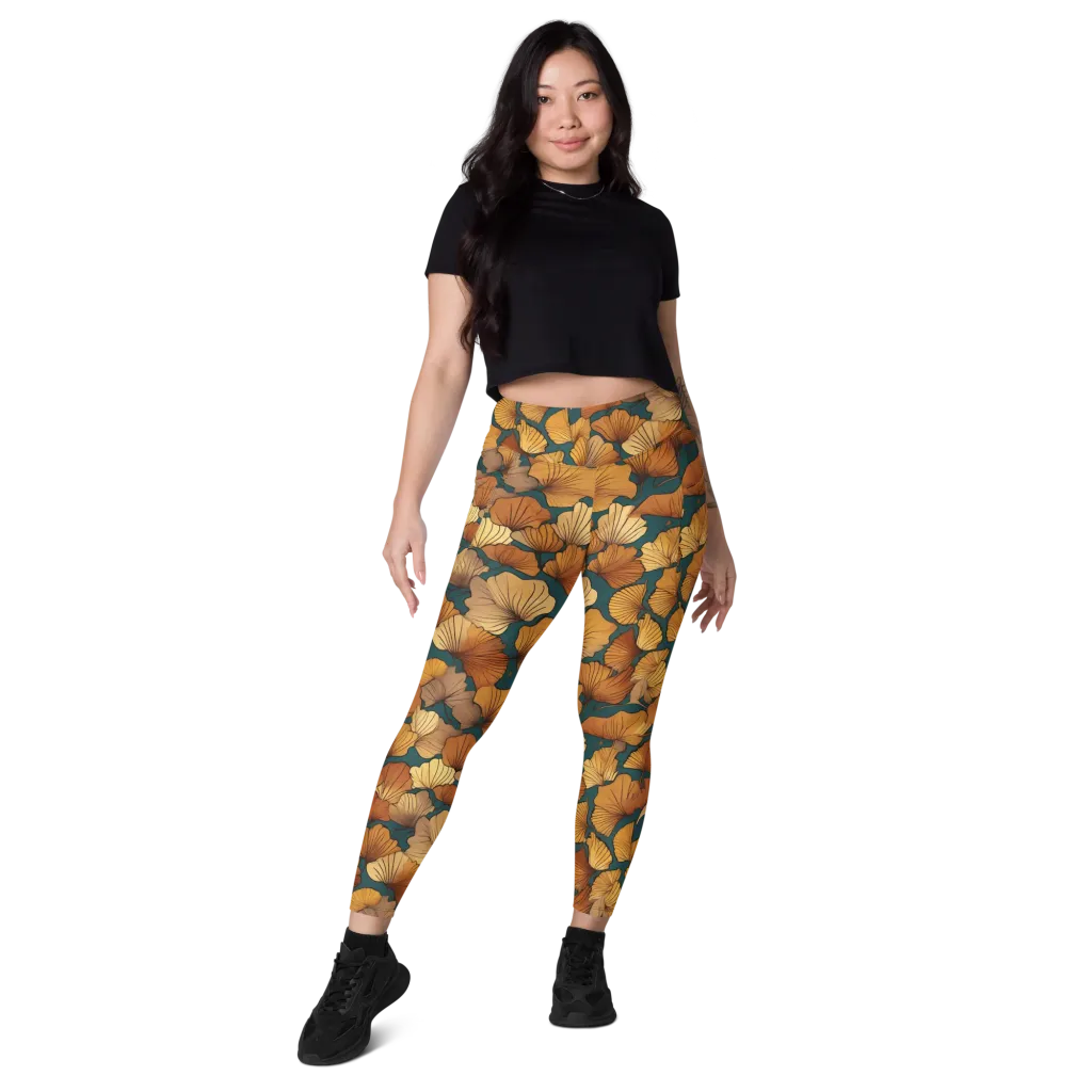 Ginkgo Ember on Leggings with Pockets — Front