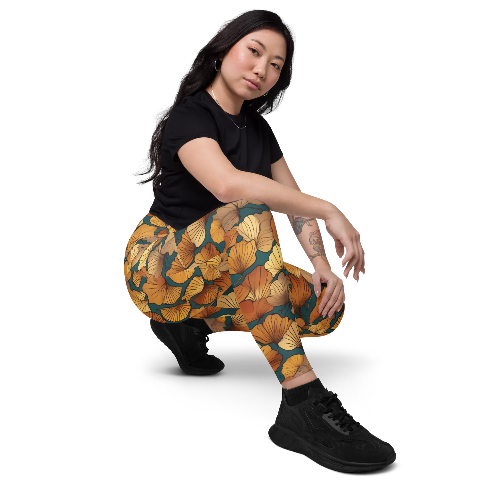 Ginkgo Ember on Leggings with Pockets — Right Front