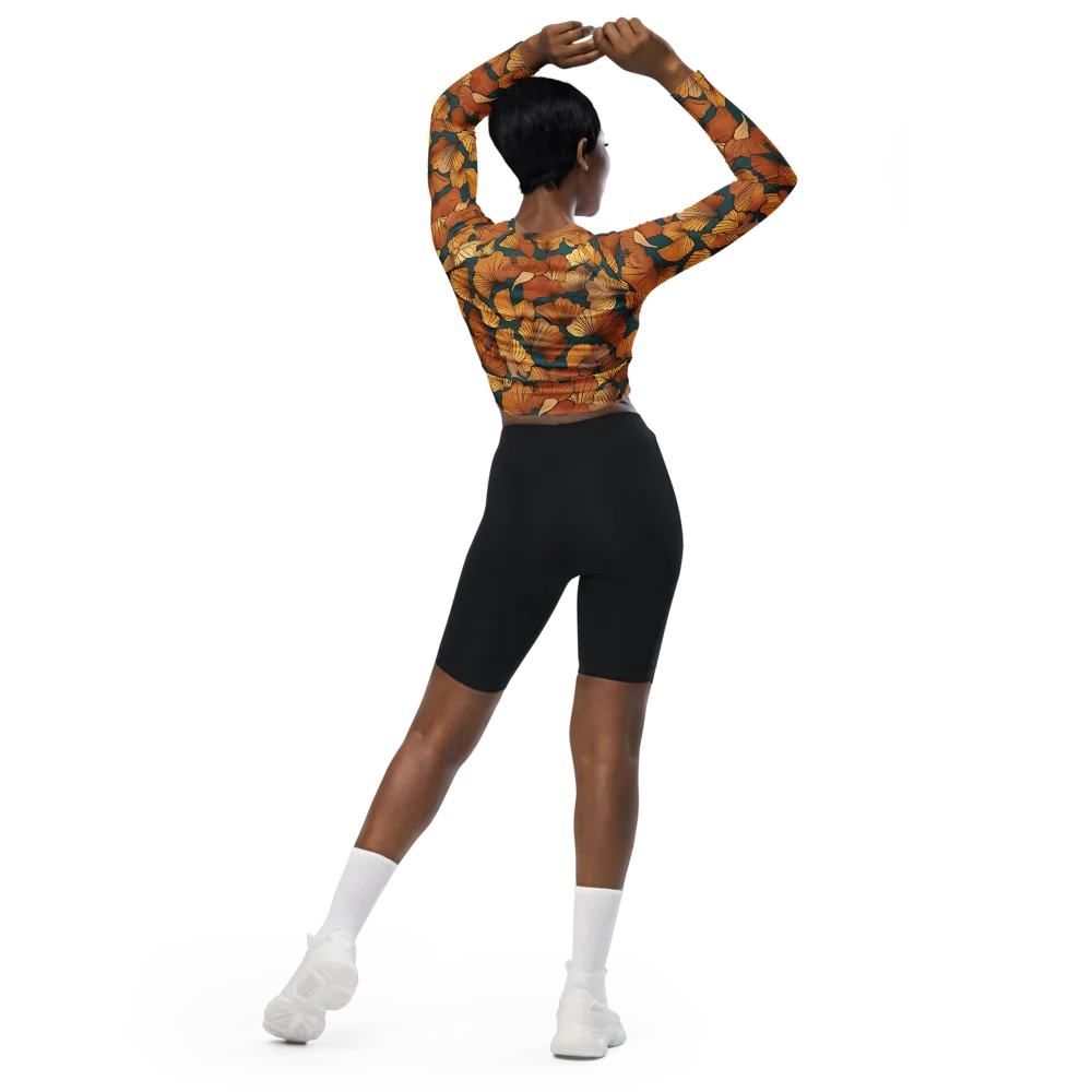 Ginkgo Ember on Long Sleeve Crop Top — Back