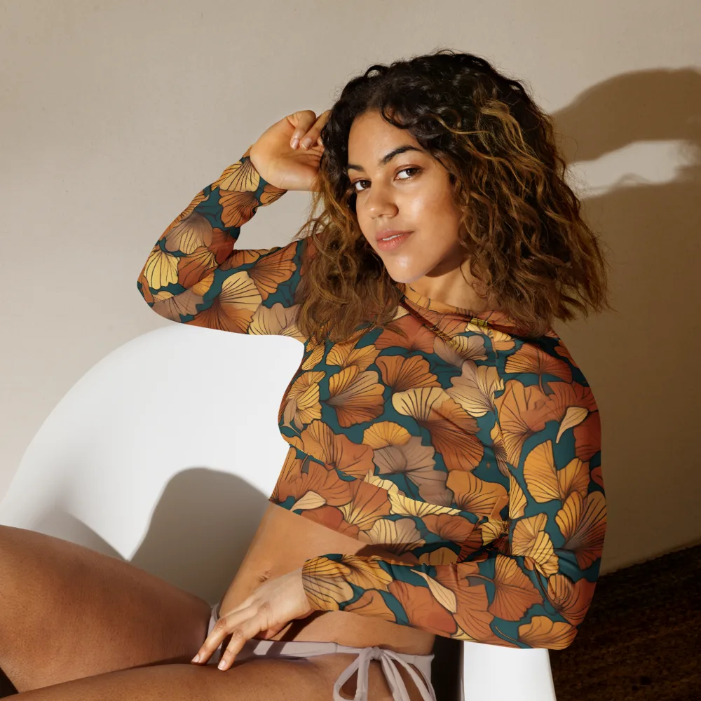Ginkgo Ember on Long Sleeve Crop Top — Left Front