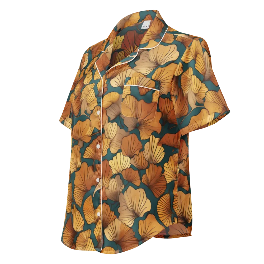 Ginkgo Ember on Women's Short Sleeve Pajama Top — Left Front
