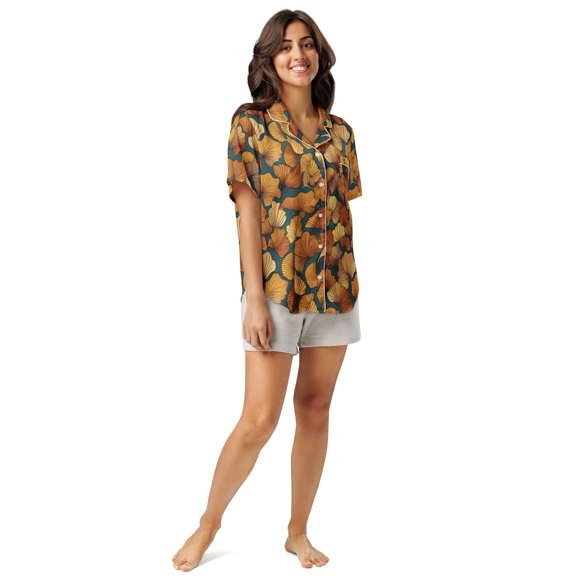 Ginkgo Ember on Women's Short Sleeve Pajama Top — Front