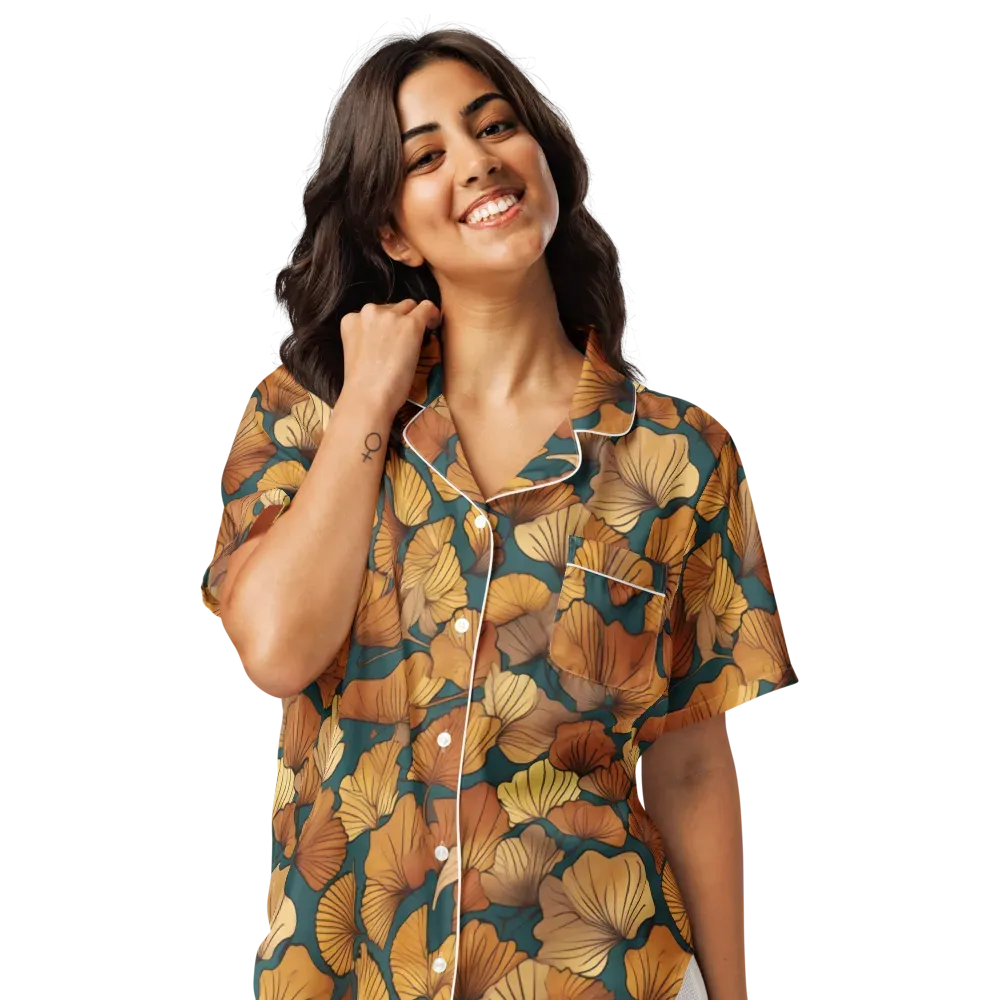 Ginkgo Ember on Women's Short Sleeve Pajama Top — Front