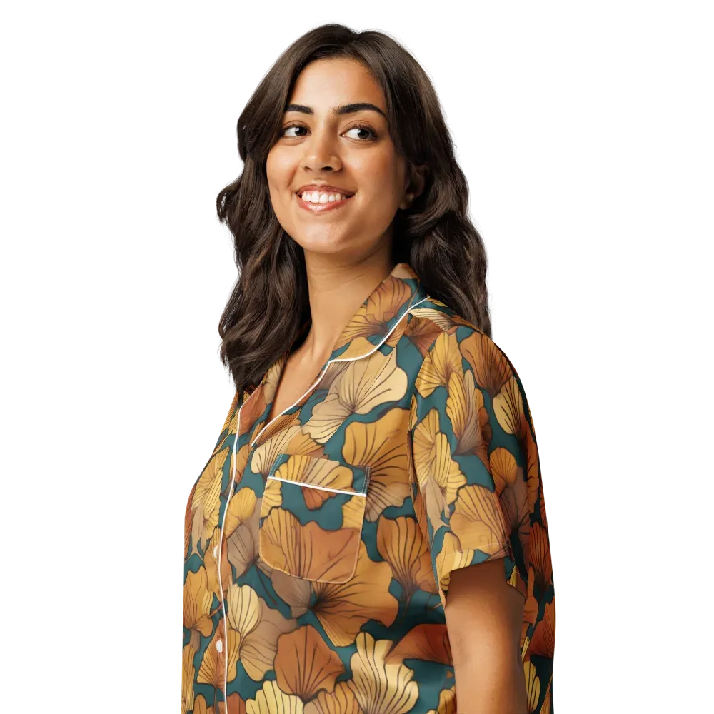 Ginkgo Ember on Women's Short Sleeve Pajama Top — Left Front