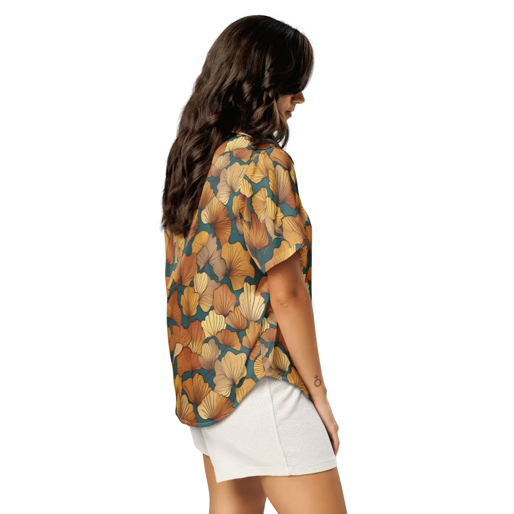 Ginkgo Ember on Women's Short Sleeve Pajama Top — Right Back