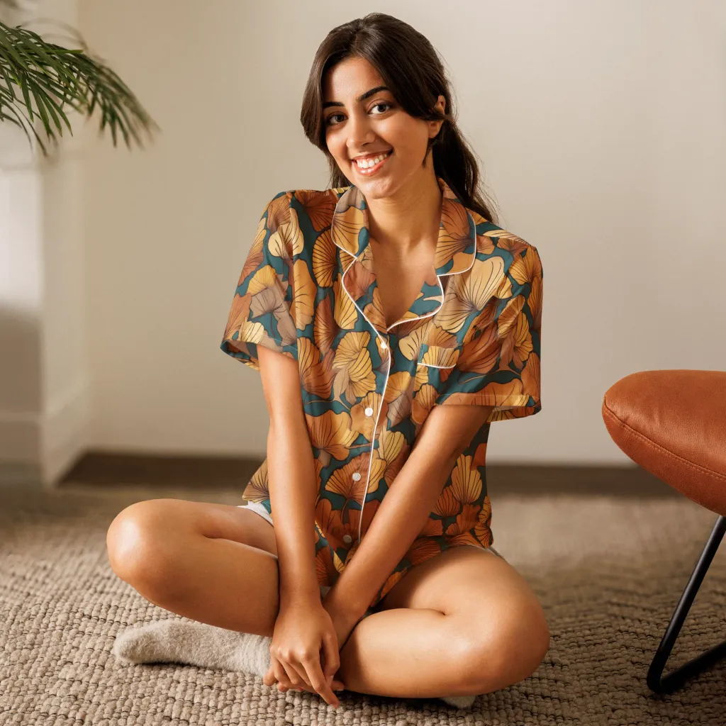 Ginkgo Ember on Women's Short Sleeve Pajama Top — Front