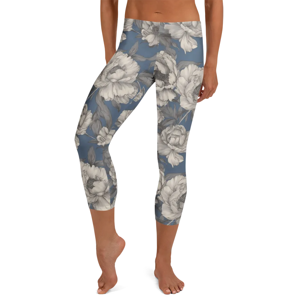 Blue Garden Reverie on Capri Leggings — Front