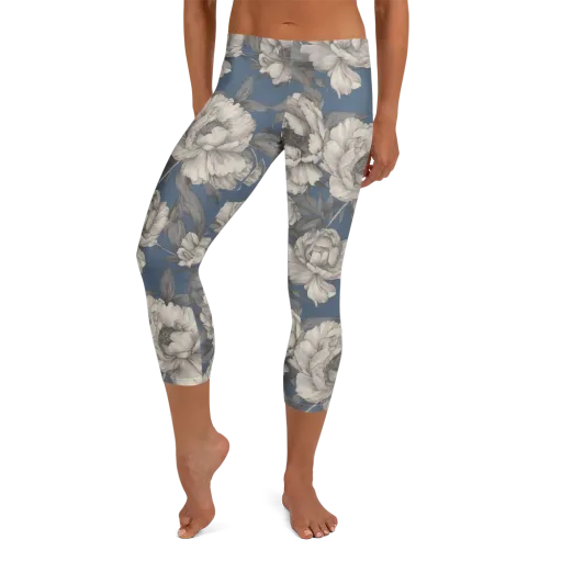 Blue Garden Reverie on a Capri Leggings