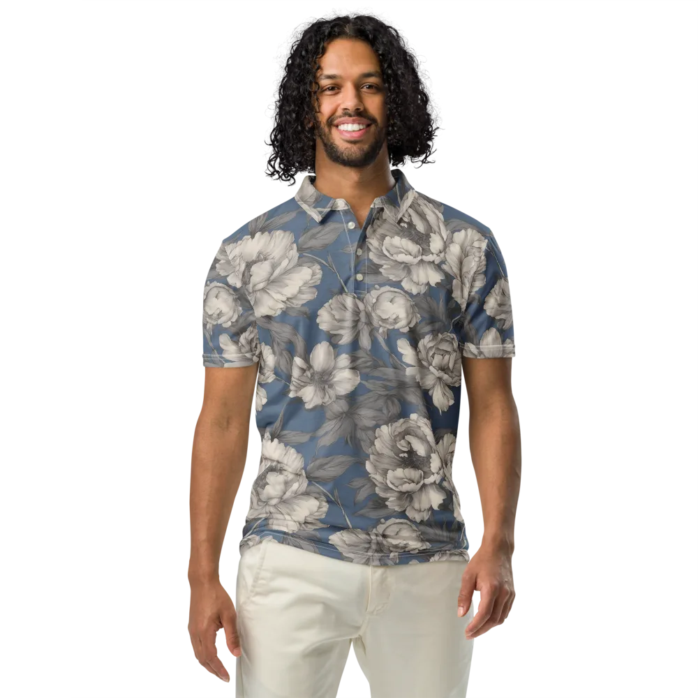 Blue Garden Reverie on Men's Slim Fit Polo Shirt — Front
