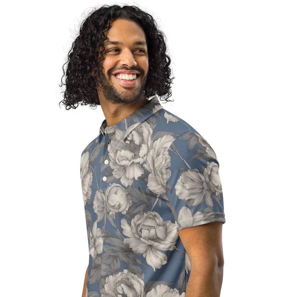 Blue Garden Reverie on Men's Slim Fit Polo Shirt — Left Front