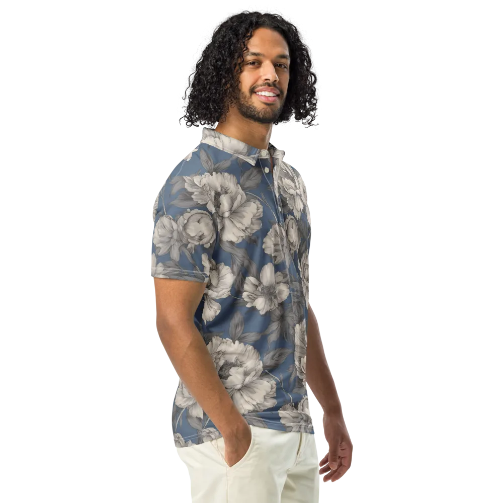 Blue Garden Reverie on Men's Slim Fit Polo Shirt — Right Front