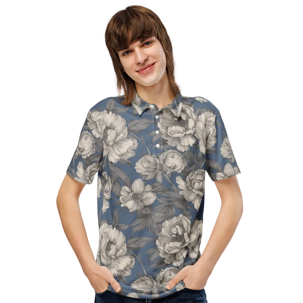 Blue Garden Reverie on Men's Slim Fit Polo Shirt — Front