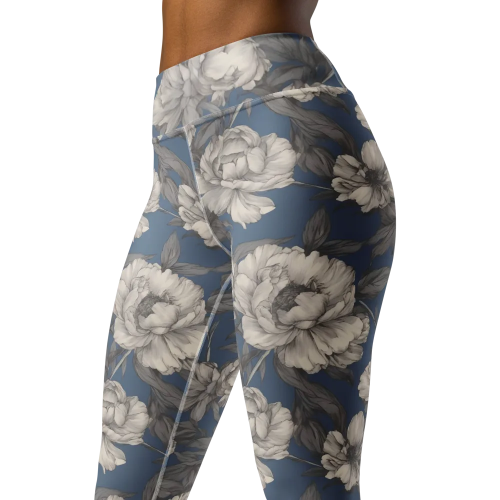 Blue Garden Reverie on Yoga Leggings — Left Front