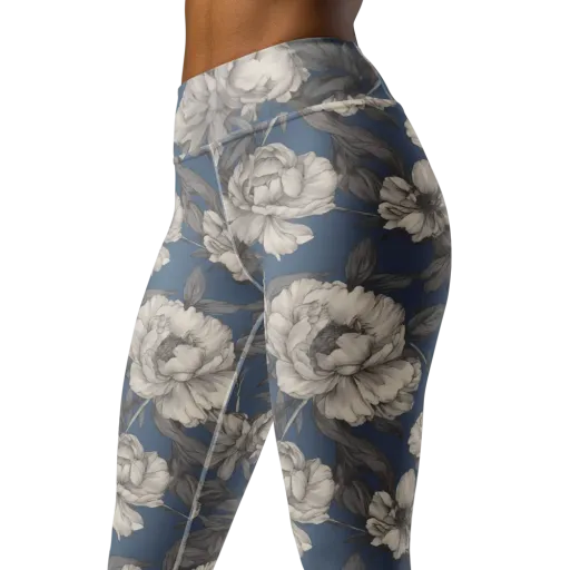 Blue Garden Reverie on a Yoga Leggings