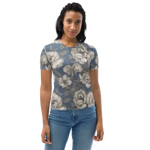 Blue Garden Reverie on a Women's Crew Neck T-Shirt