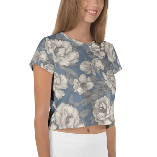 Blue Garden Reverie on a Crop Tee