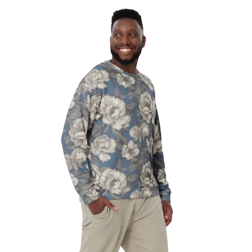 Blue Garden Reverie on a Sweatshirt