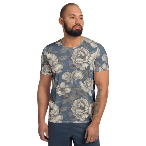 Blue Garden Reverie on a Men's Athletic T-Shirt