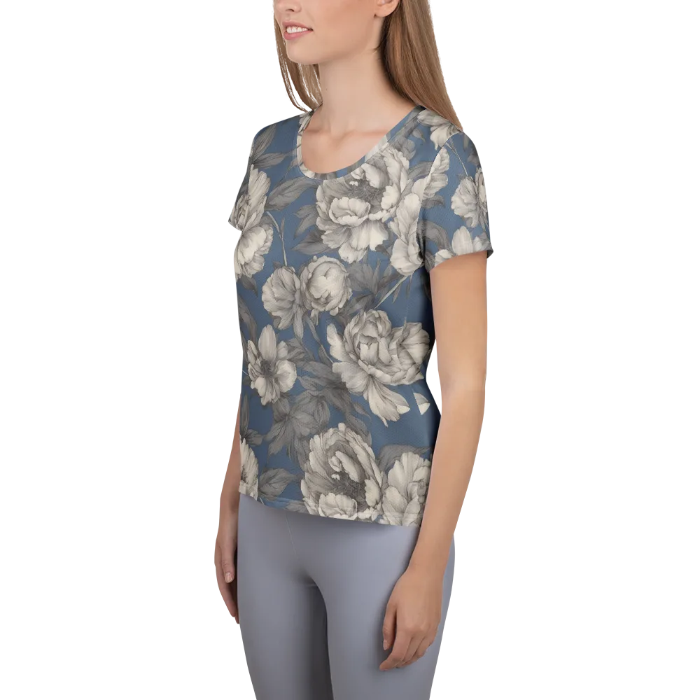 Blue Garden Reverie on Women's Athletic T-Shirt — Left