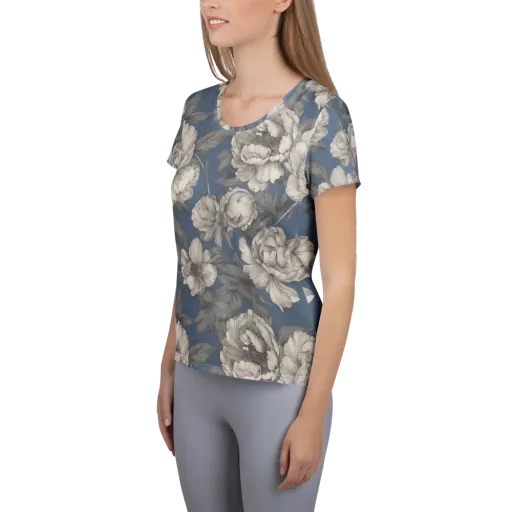 Blue Garden Reverie on a Women's Athletic T-Shirt