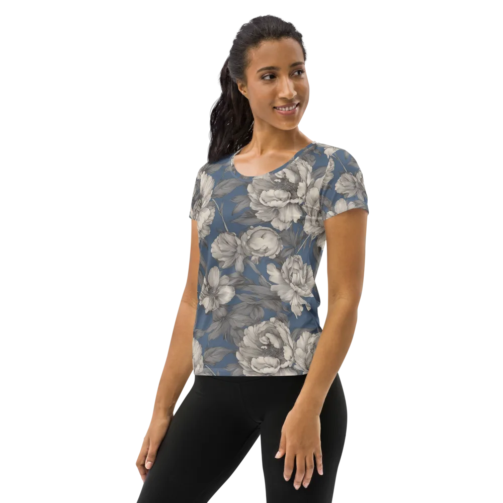 Blue Garden Reverie on Women's Athletic T-Shirt — Left