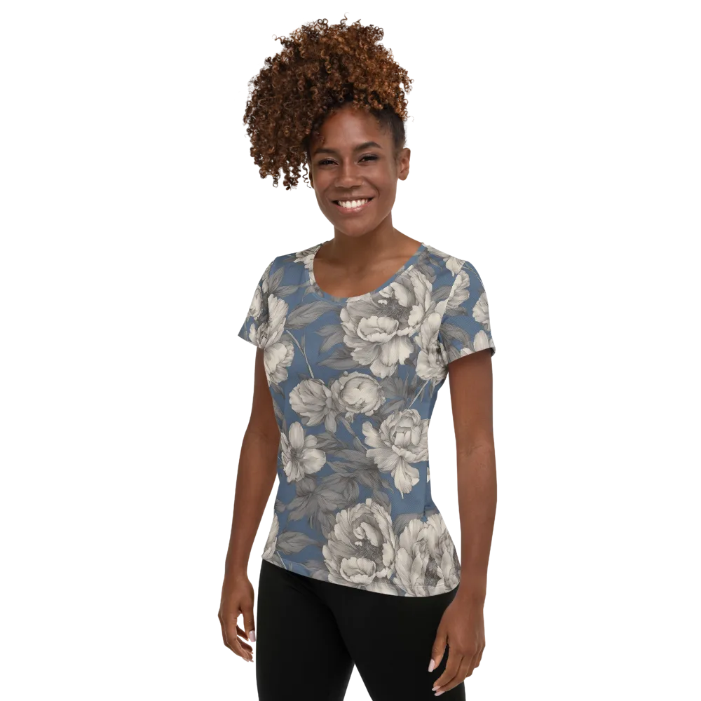 Blue Garden Reverie on Women's Athletic T-Shirt — Left
