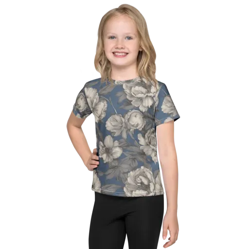 Blue Garden Reverie on a Kids Crew Neck T-Shirt
