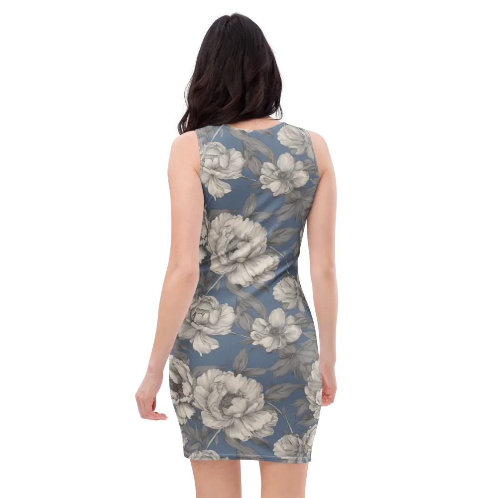 Blue Garden Reverie on Bodycon Dress — Back