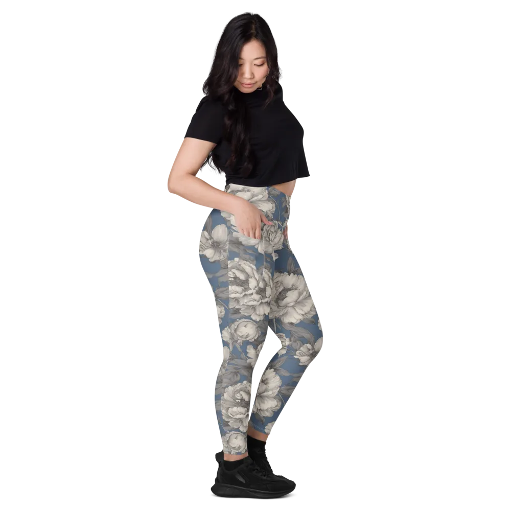 Blue Garden Reverie on Leggings with Pockets — Right