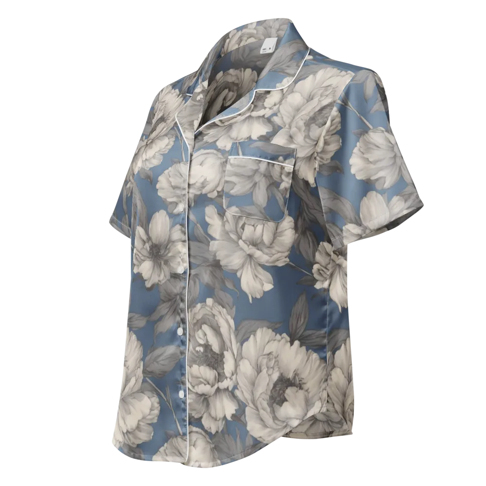 Blue Garden Reverie on Women's Short Sleeve Pajama Top — Left Front