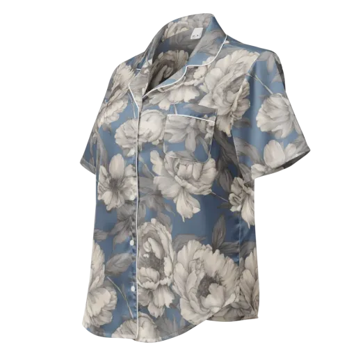 Blue Garden Reverie on a Women's Short Sleeve Pajama Top