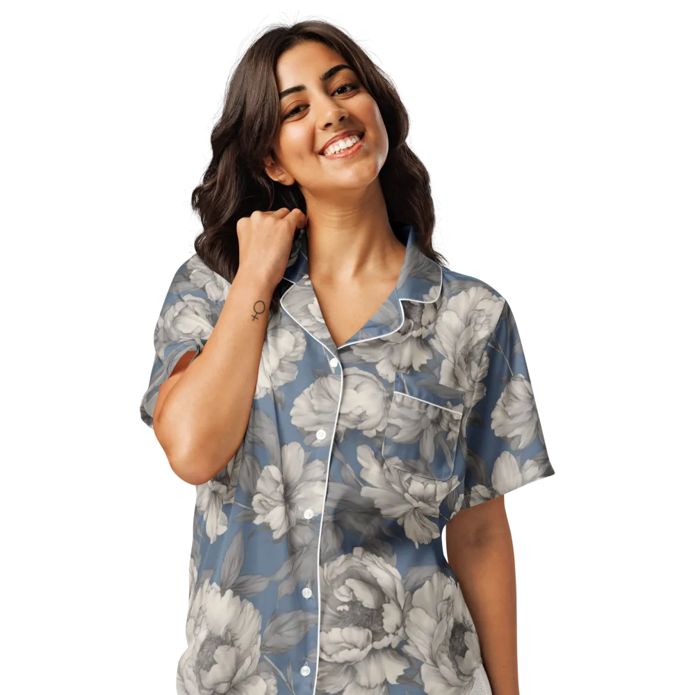 Blue Garden Reverie on Women's Short Sleeve Pajama Top — Front