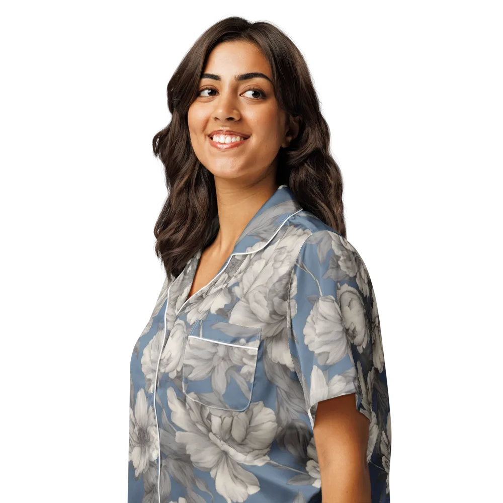 Blue Garden Reverie on Women's Short Sleeve Pajama Top — Left Front