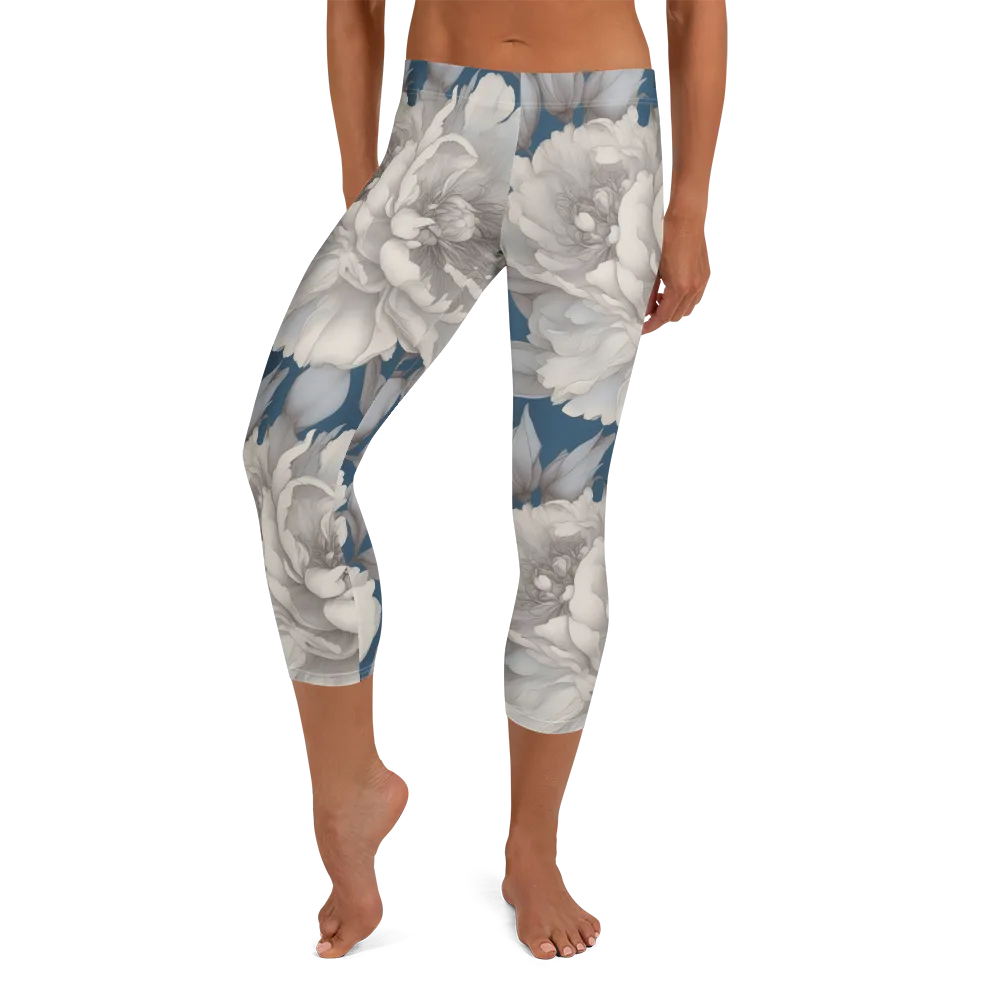 Silver Petal Tide on Capri Leggings — Front