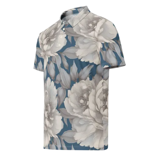 Silver Petal Tide on a Men's Slim Fit Polo Shirt