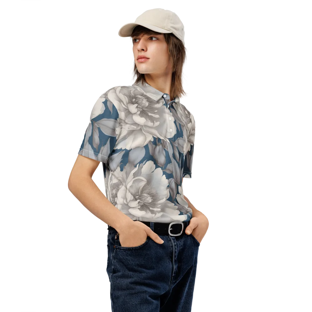 Silver Petal Tide on Men's Slim Fit Polo Shirt — Right Front
