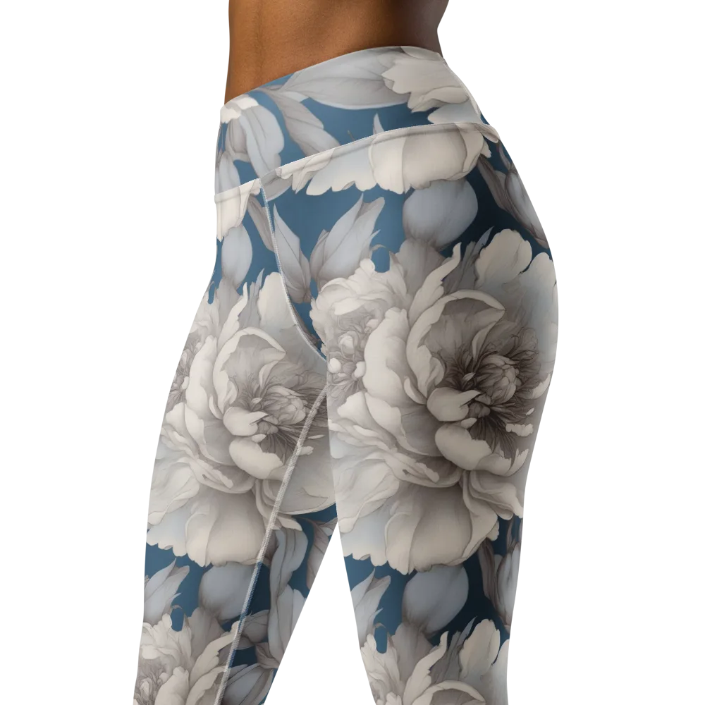 Silver Petal Tide on Yoga Leggings — Left Front