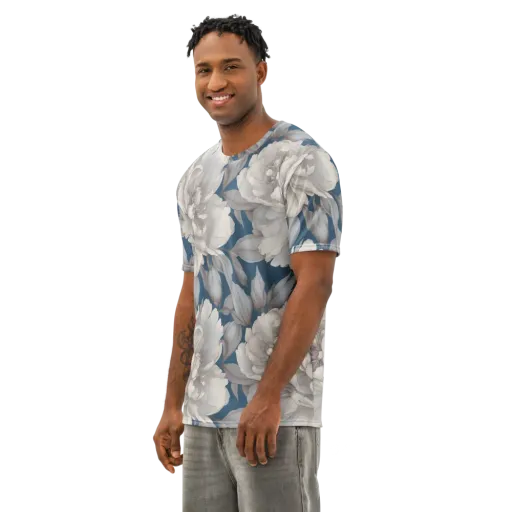Silver Petal Tide on a Men's Cotton Crew Neck T-Shirt