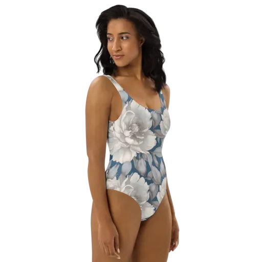 Silver Petal Tide on a One-Piece Swimsuit