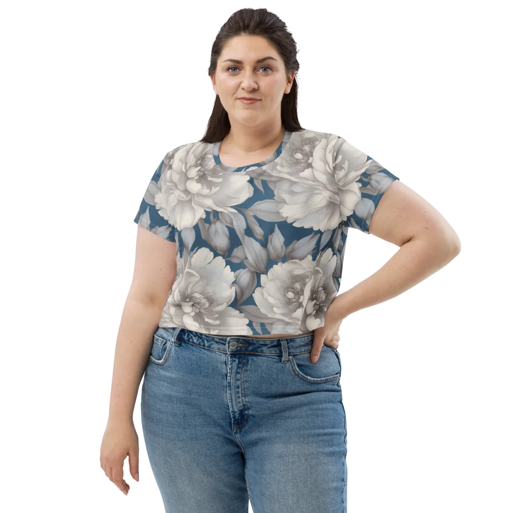 Silver Petal Tide on Crop Tee — Front