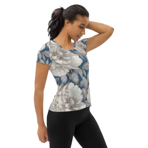 Silver Petal Tide on a Women's Athletic T-Shirt
