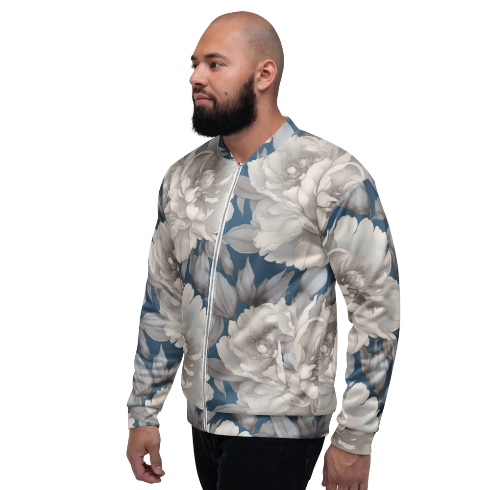 Silver Petal Tide on Bomber Jacket — Left