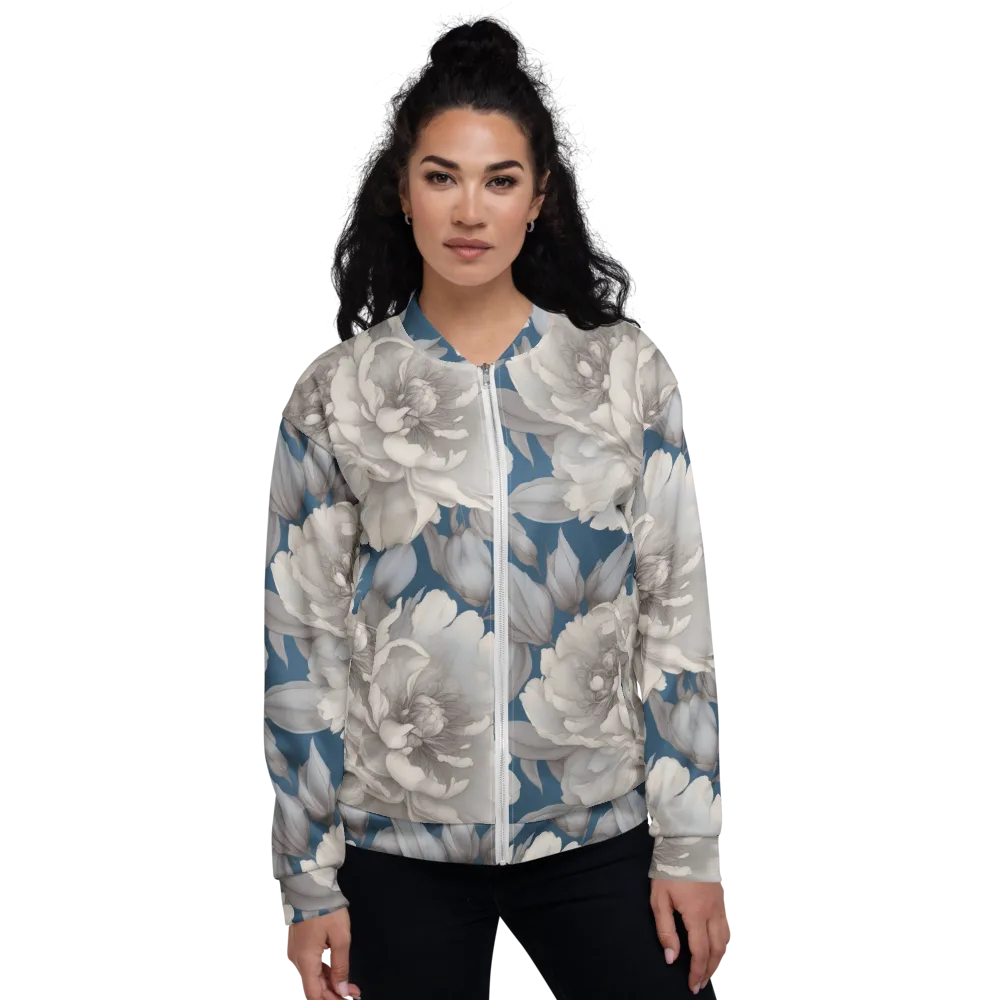 Silver Petal Tide on Bomber Jacket — Front